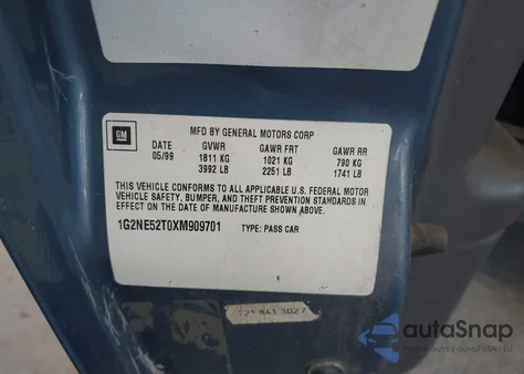 1999 Pontiac Grand Am Se1 из США, поврежденный, VIN 1G2NE52T0XM909701